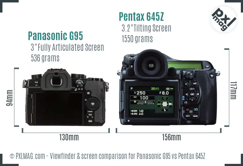 Panasonic G95 vs Pentax 645Z Screen and Viewfinder comparison