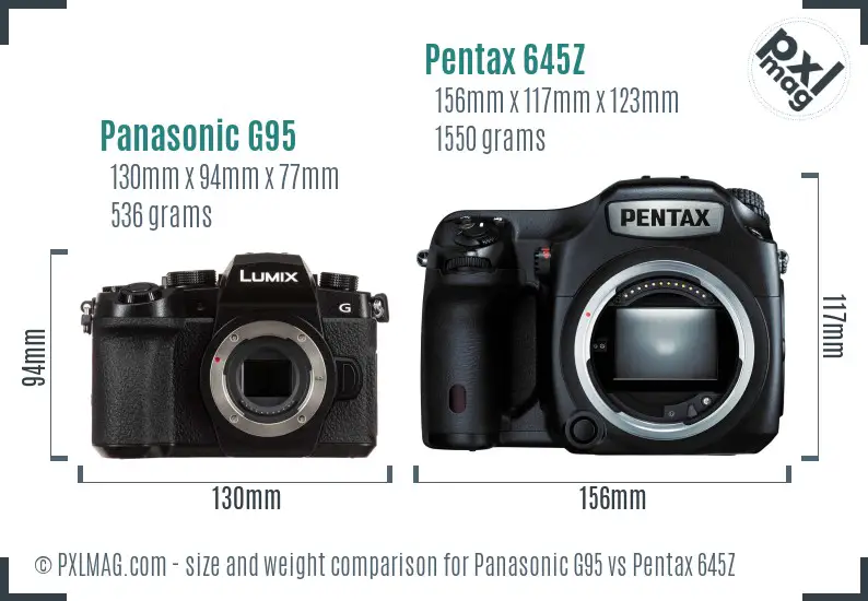 Panasonic G95 vs Pentax 645Z size comparison
