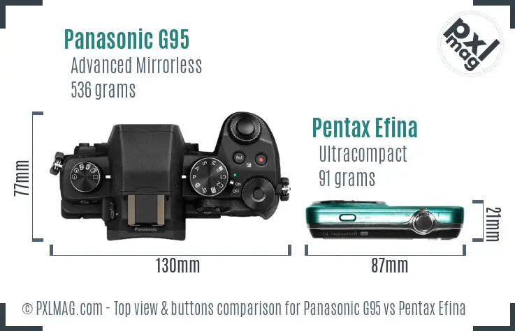 Panasonic G95 vs Pentax Efina top view buttons comparison