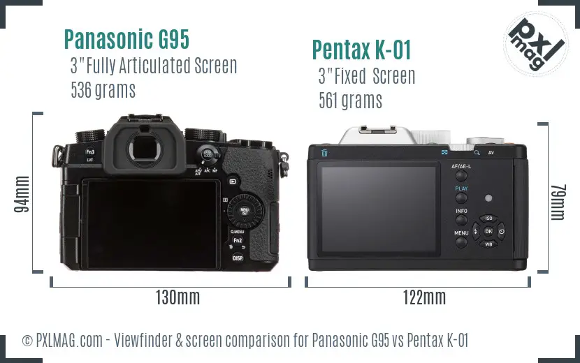 Panasonic G95 vs Pentax K-01 Screen and Viewfinder comparison