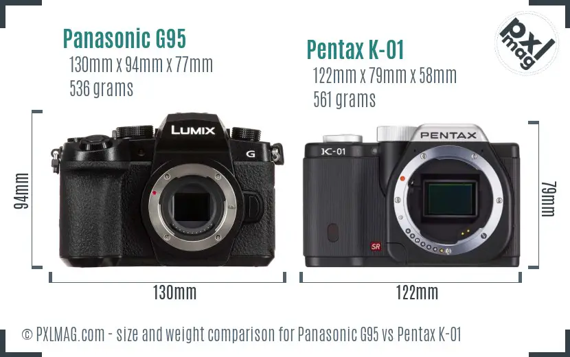 Panasonic G95 vs Pentax K-01 size comparison