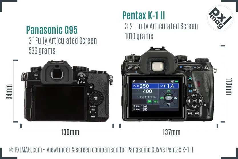 Panasonic G95 vs Pentax K-1 II Screen and Viewfinder comparison