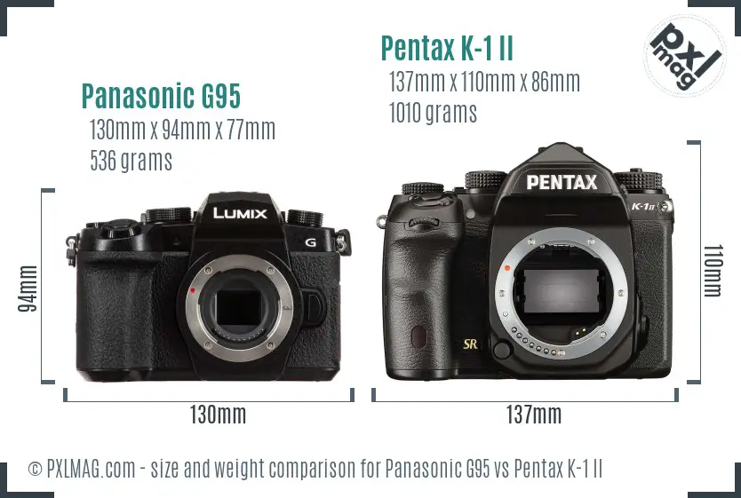 Panasonic G95 vs Pentax K-1 II size comparison