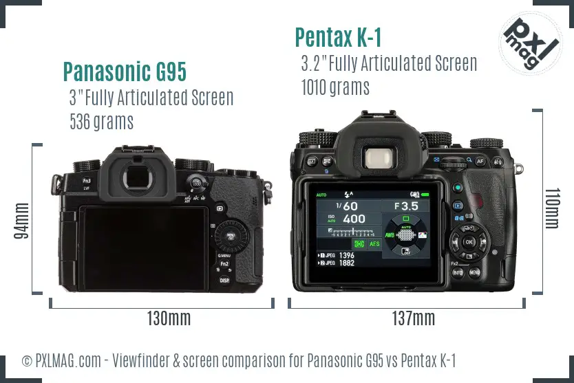 Panasonic G95 vs Pentax K-1 Screen and Viewfinder comparison