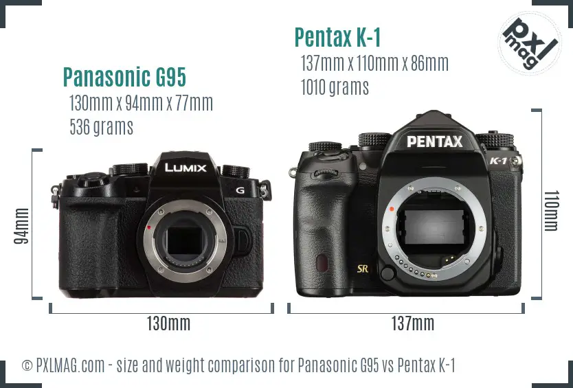 Panasonic G95 vs Pentax K-1 size comparison