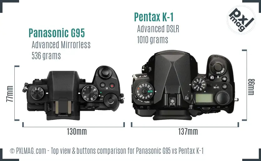 Panasonic G95 vs Pentax K-1 top view buttons comparison