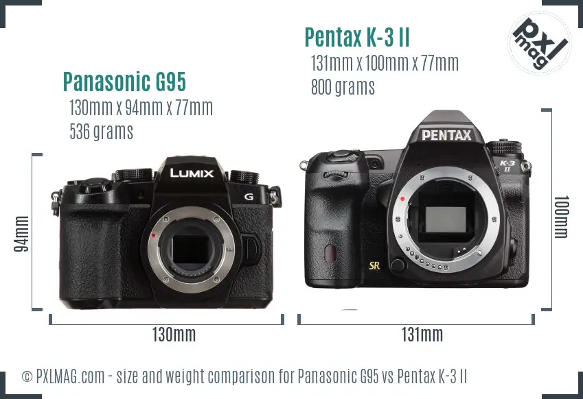 Panasonic G95 vs Pentax K-3 II size comparison