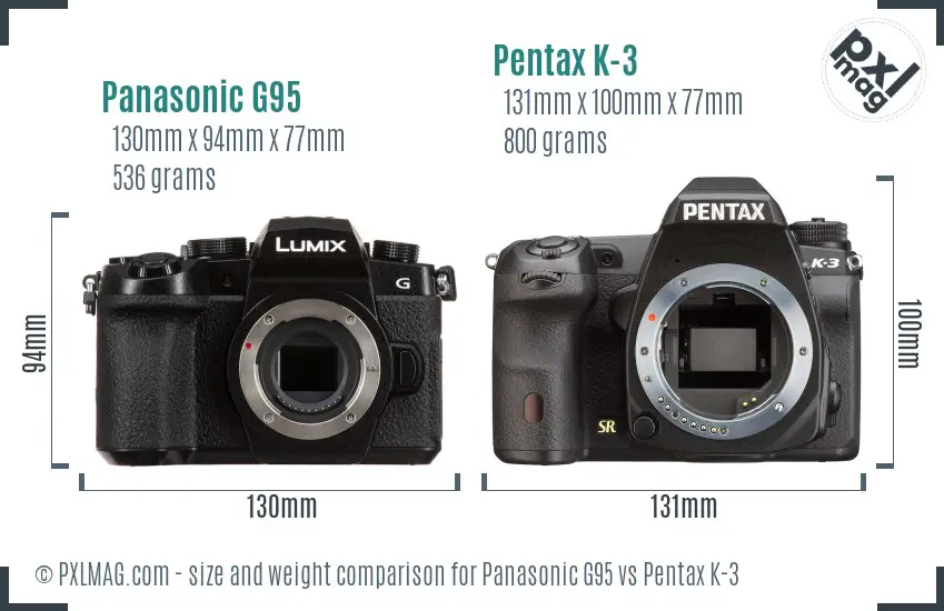 Panasonic G95 vs Pentax K-3 size comparison