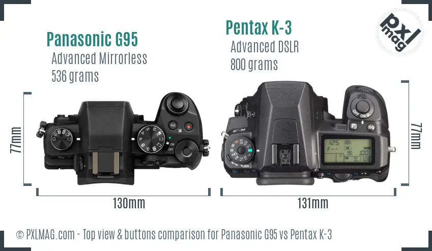 Panasonic G95 vs Pentax K-3 top view buttons comparison