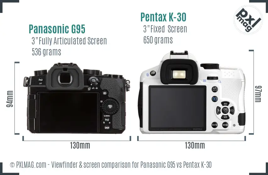 Panasonic G95 vs Pentax K-30 Screen and Viewfinder comparison