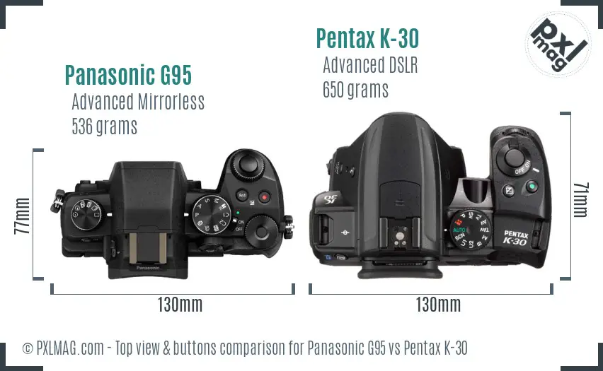 Panasonic G95 vs Pentax K-30 top view buttons comparison