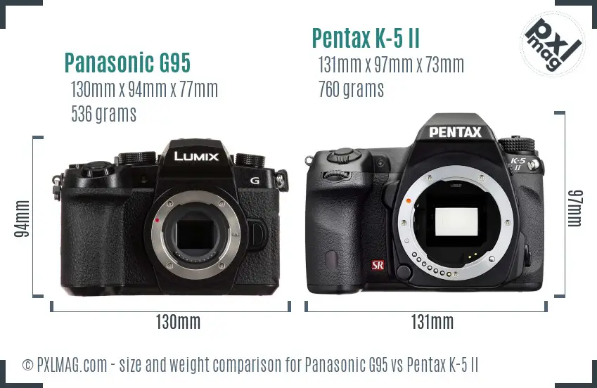 Panasonic G95 vs Pentax K-5 II size comparison