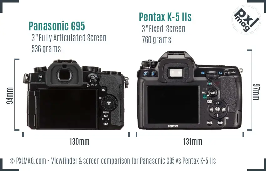 Panasonic G95 vs Pentax K-5 IIs Screen and Viewfinder comparison