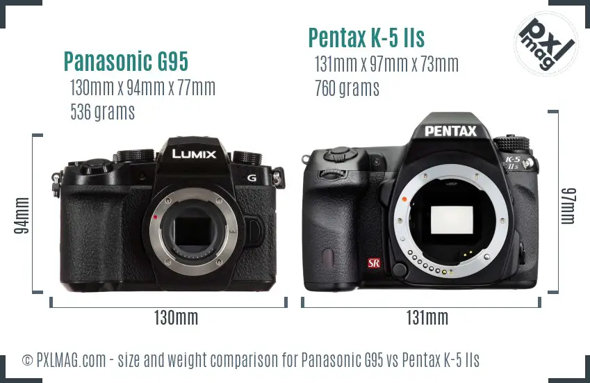 Panasonic G95 vs Pentax K-5 IIs size comparison