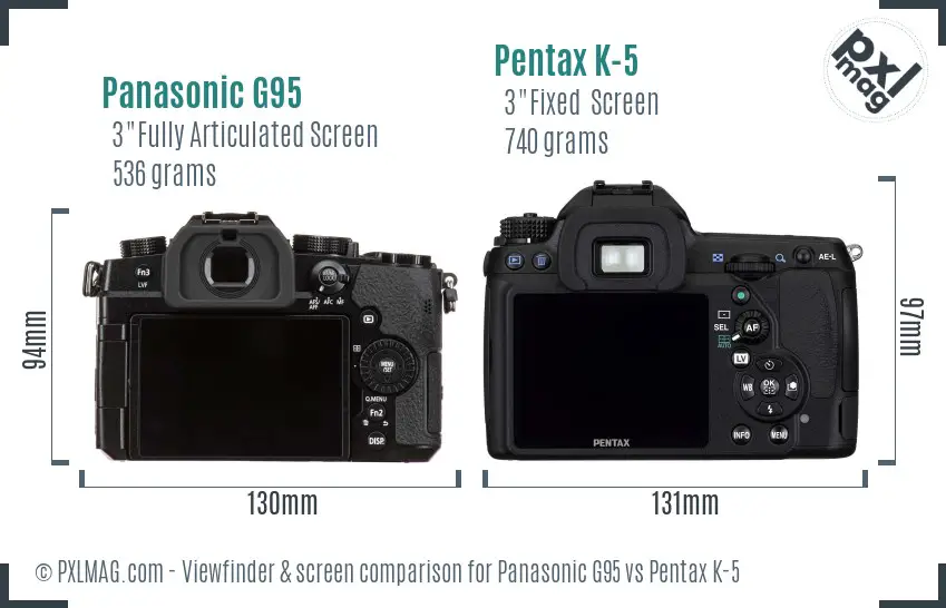 Panasonic G95 vs Pentax K-5 Screen and Viewfinder comparison