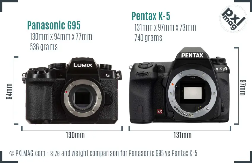 Panasonic G95 vs Pentax K-5 size comparison