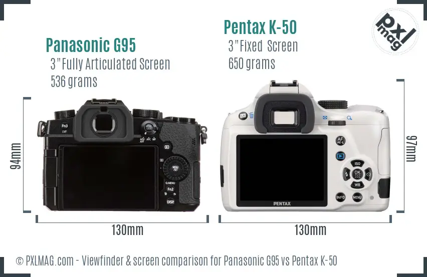Panasonic G95 vs Pentax K-50 Screen and Viewfinder comparison