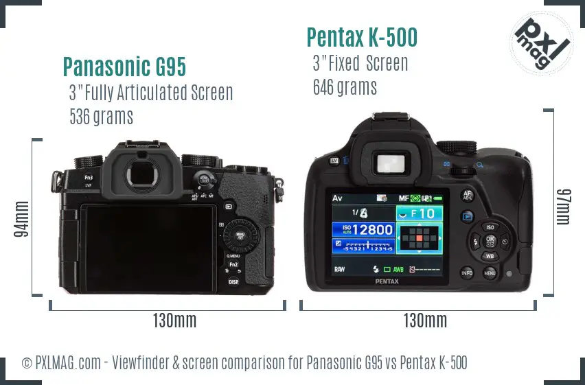 Panasonic G95 vs Pentax K-500 Screen and Viewfinder comparison