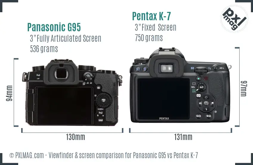 Panasonic G95 vs Pentax K-7 Screen and Viewfinder comparison