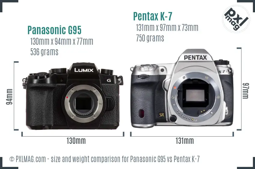 Panasonic G95 vs Pentax K-7 size comparison