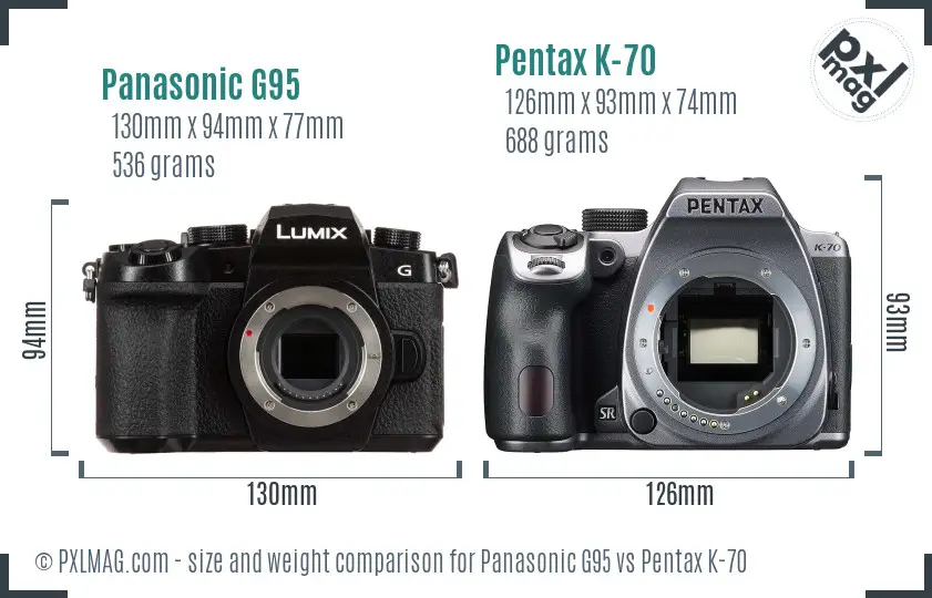 Panasonic G95 vs Pentax K-70 size comparison