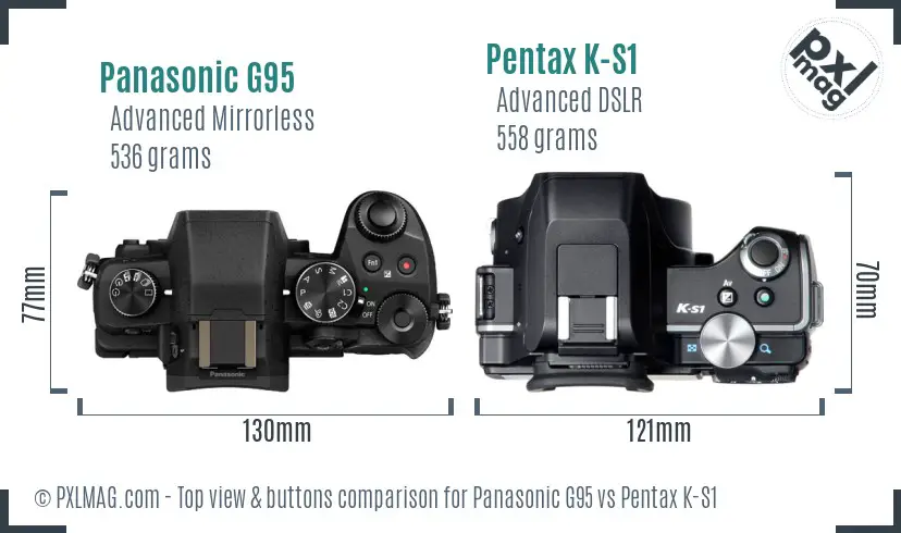 Panasonic G95 vs Pentax K-S1 top view buttons comparison