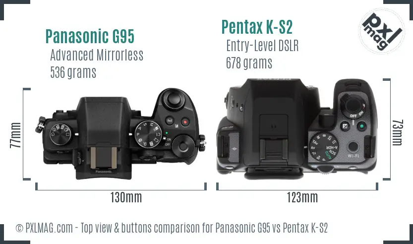 Panasonic G95 vs Pentax K-S2 top view buttons comparison