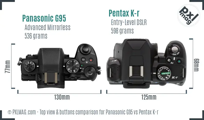 Panasonic G95 vs Pentax K-r top view buttons comparison