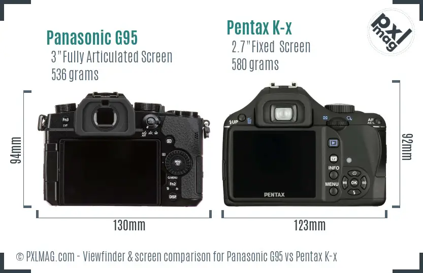 Panasonic G95 vs Pentax K-x Screen and Viewfinder comparison
