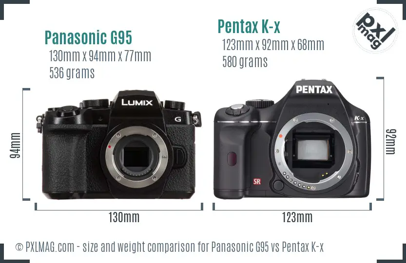 Panasonic G95 vs Pentax K-x size comparison