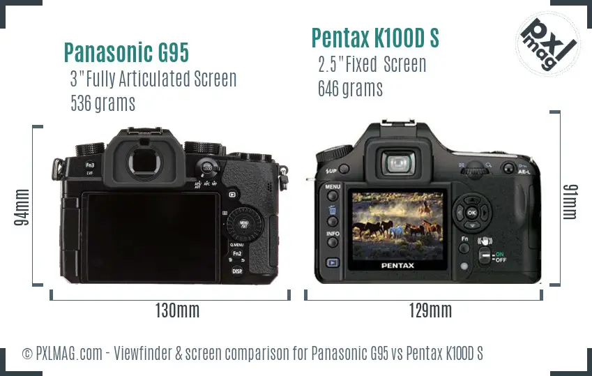 Panasonic G95 vs Pentax K100D S Screen and Viewfinder comparison