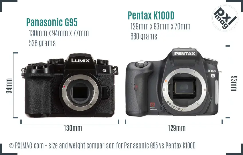 Panasonic G95 vs Pentax K100D size comparison