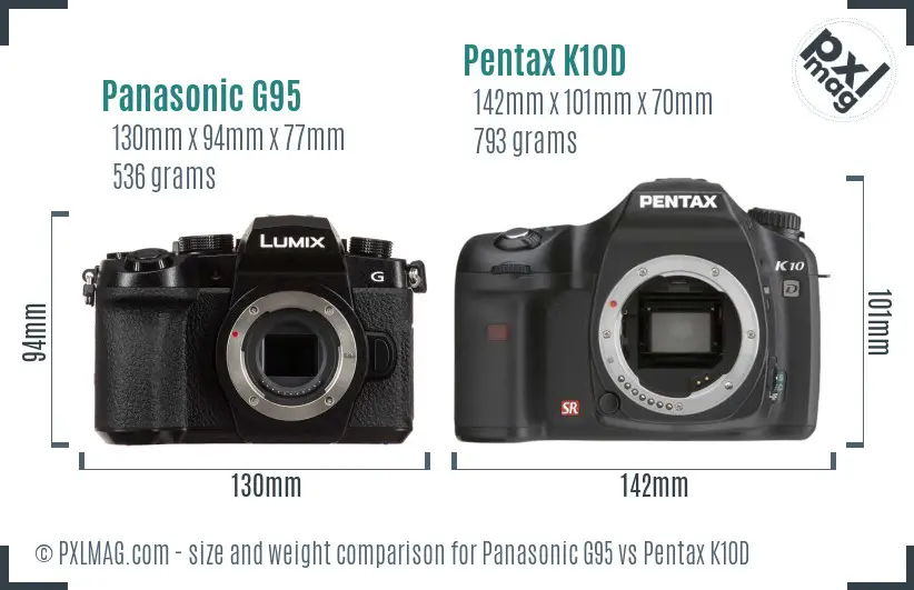 Panasonic G95 vs Pentax K10D size comparison