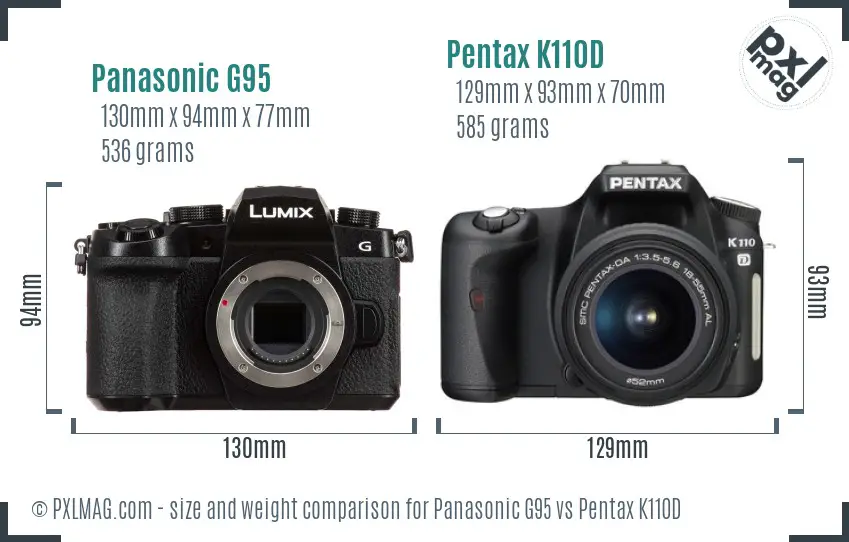 Panasonic G95 vs Pentax K110D size comparison