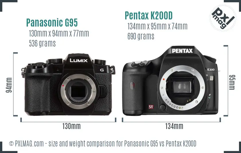 Panasonic G95 vs Pentax K200D size comparison