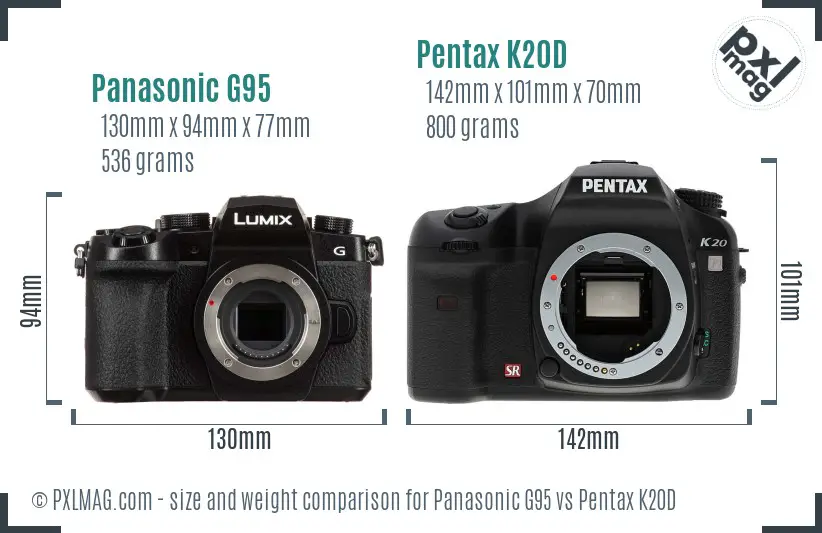 Panasonic G95 vs Pentax K20D size comparison