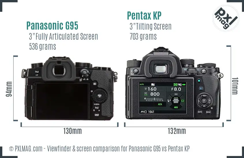 Panasonic G95 vs Pentax KP Screen and Viewfinder comparison