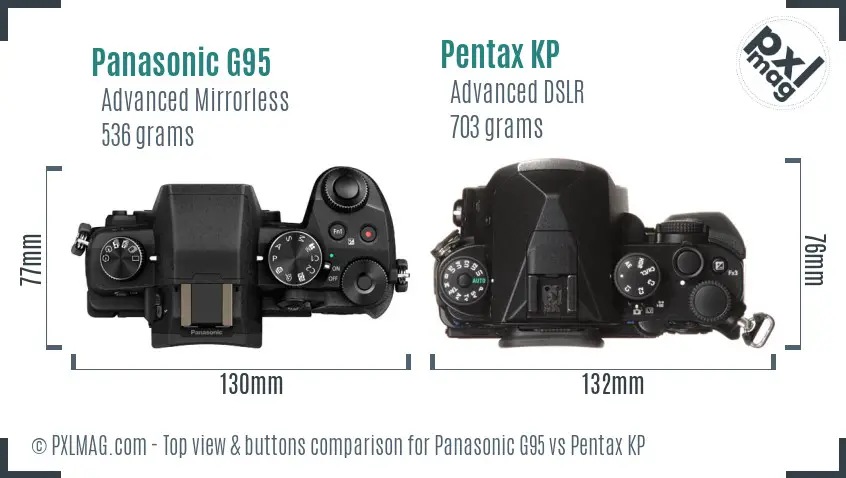 Panasonic G95 vs Pentax KP top view buttons comparison