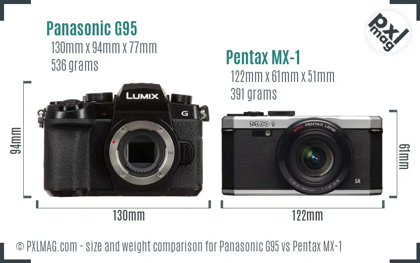Panasonic G95 vs Pentax MX-1 size comparison