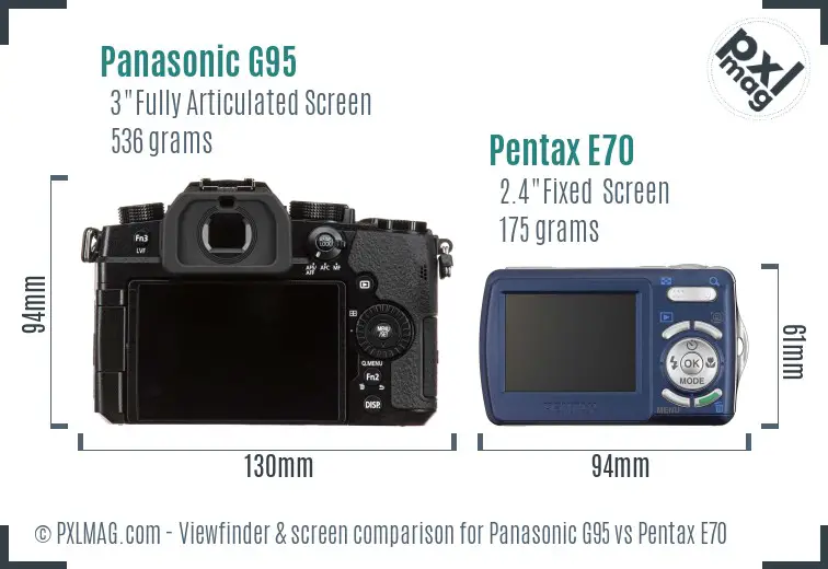 Panasonic G95 vs Pentax E70 Screen and Viewfinder comparison