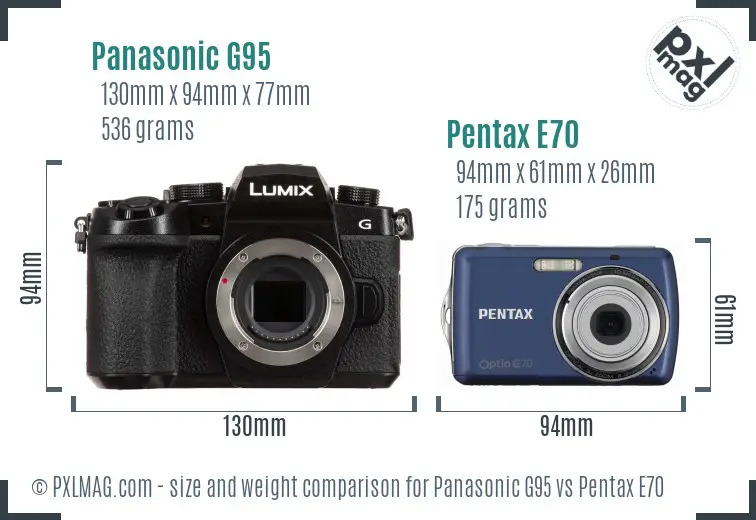 Panasonic G95 vs Pentax E70 size comparison