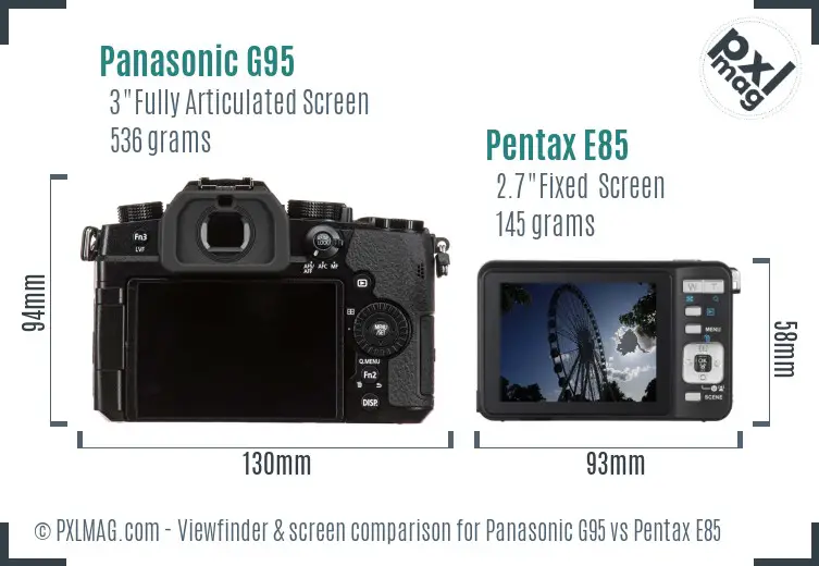 Panasonic G95 vs Pentax E85 Screen and Viewfinder comparison