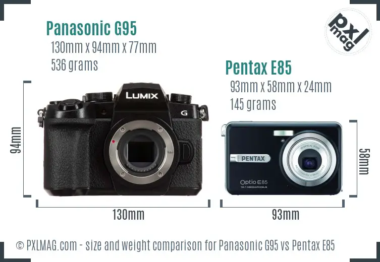 Panasonic G95 vs Pentax E85 size comparison