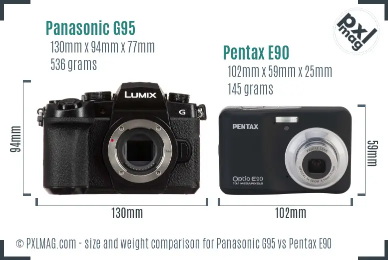 Panasonic G95 vs Pentax E90 size comparison