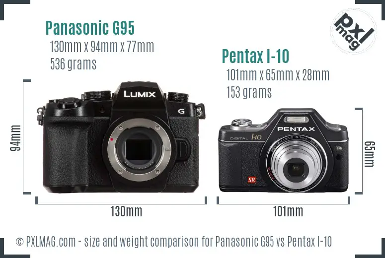 Panasonic G95 vs Pentax I-10 size comparison