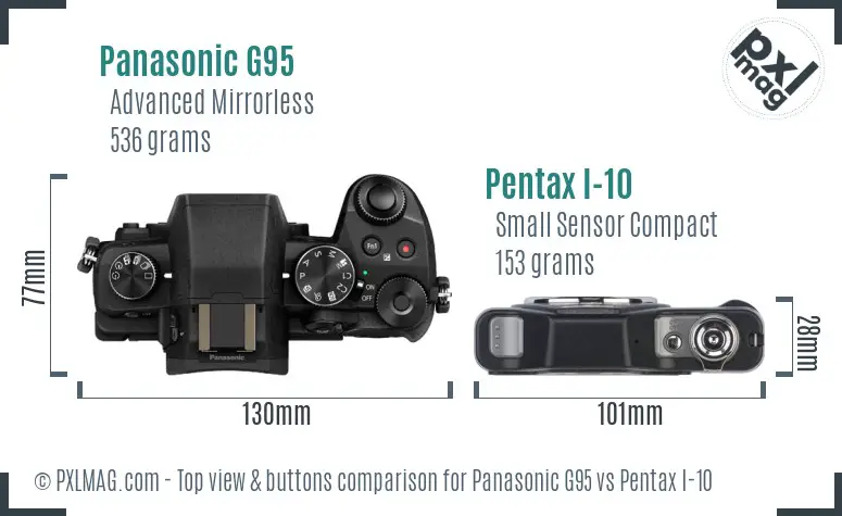 Panasonic G95 vs Pentax I-10 top view buttons comparison