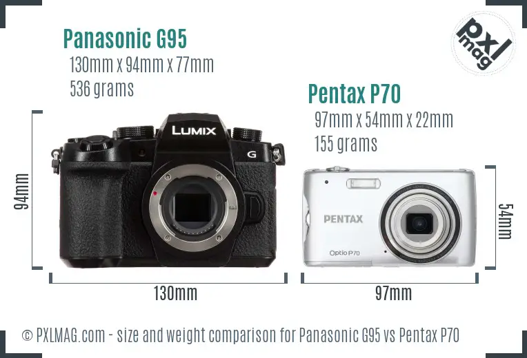 Panasonic G95 vs Pentax P70 size comparison