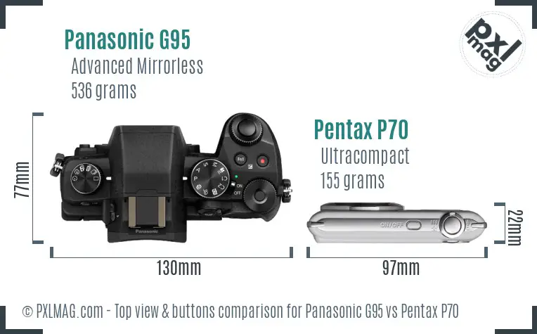 Panasonic G95 vs Pentax P70 top view buttons comparison