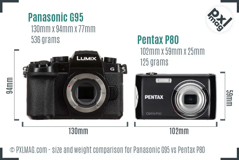 Panasonic G95 vs Pentax P80 size comparison