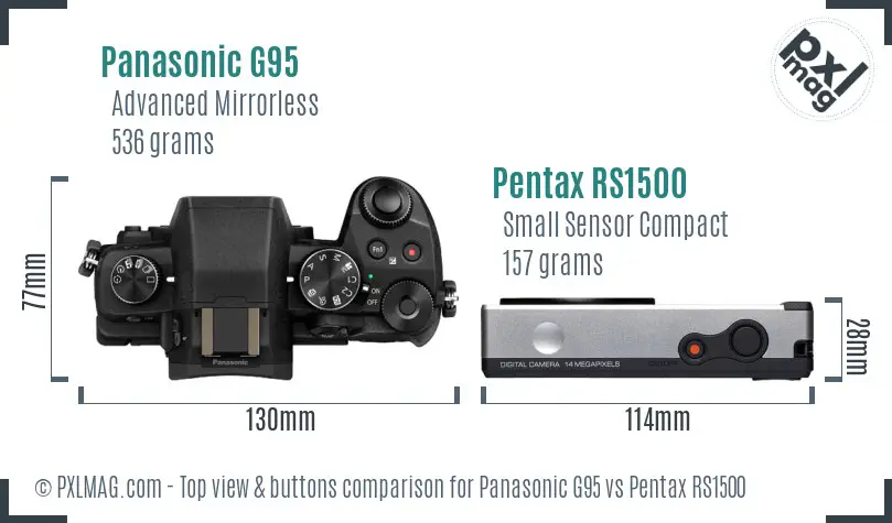 Panasonic G95 vs Pentax RS1500 top view buttons comparison